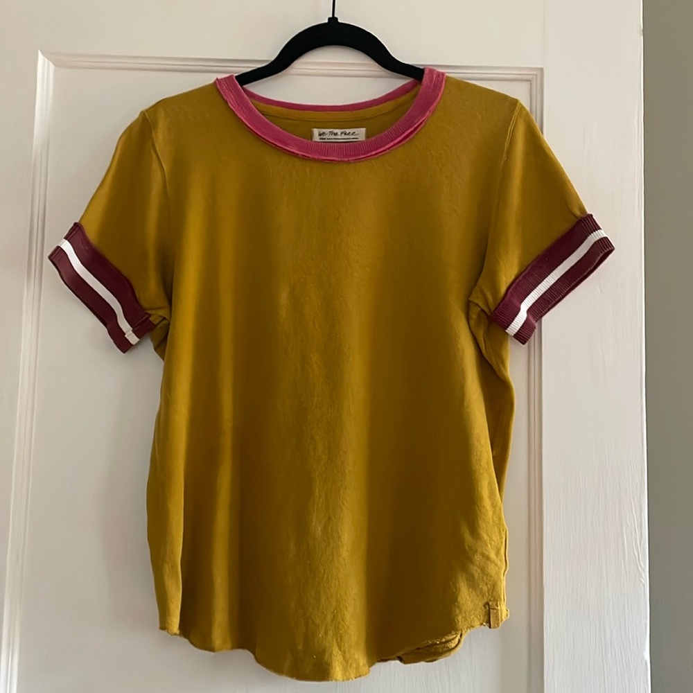 Free People We the Free Let's Do This mustard & pink retro t-shirt large